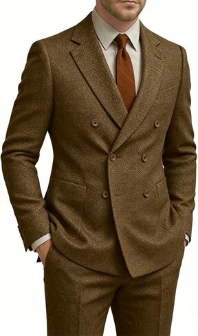 Retro Tweed Herringbone Suit for Men 2 Piece Formal Double-Breasted Suits Groom Wedding Tuxedos Set Blazer Pants Suits in Kuwait
