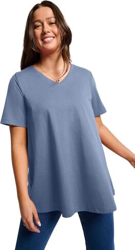 Woman Within Plus Size Built-in Bra V-Neck Short-Sleeve Tee in Kuwait