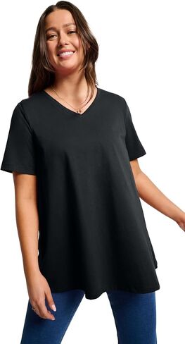 Woman Within Plus Size Built-in Bra V-Neck Short-Sleeve Tee in Kuwait