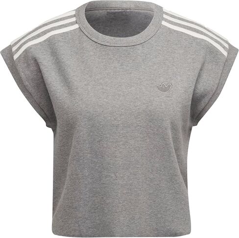 تي شيرت نسائي من adidas Originals باللون الأزرق بطبعة Waffle Crop، Core Heather in Kuwait