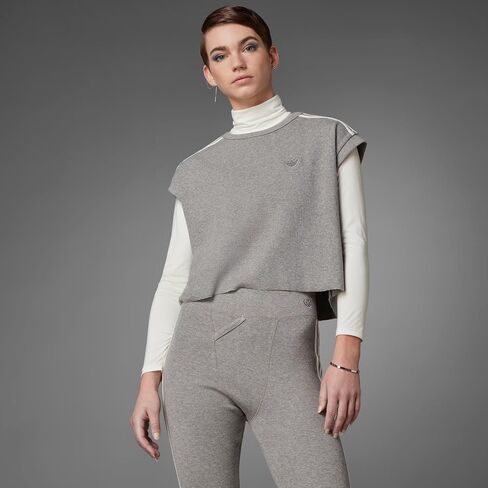 تي شيرت نسائي من adidas Originals باللون الأزرق بطبعة Waffle Crop، Core Heather in Kuwait