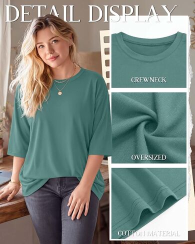 Locoowai 3 Pack Women Plus Size Tops 3/4 Sleeve Cotton Crew Neck Oversized T Shirts Loose Fit Tee Tunic Casual Blouse in Saudi Arabia