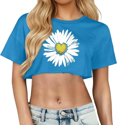 Crop Tops for Women Short Sleeve T Shirts Casual Basic Crew Neck Summer Oversized Cropped Tees 2026 in Saudi Arabia