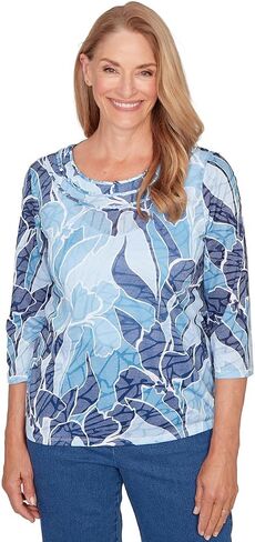 Alfred Dunner Women's Monotone Patch Print Knotted Detail Top in Kuwait