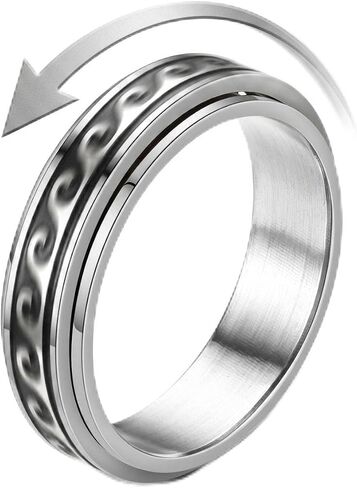 Wave Spinner Ring For Women, Summer Ocean Nautical Pattern Anti-Anxiety Fidget Two Tone Stainless Steel Jewelry Gift in Saudi Arabia