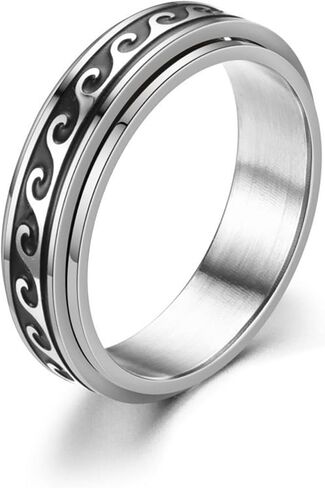 Wave Spinner Ring For Women, Summer Ocean Nautical Pattern Anti-Anxiety Fidget Two Tone Stainless Steel Jewelry Gift in Saudi Arabia