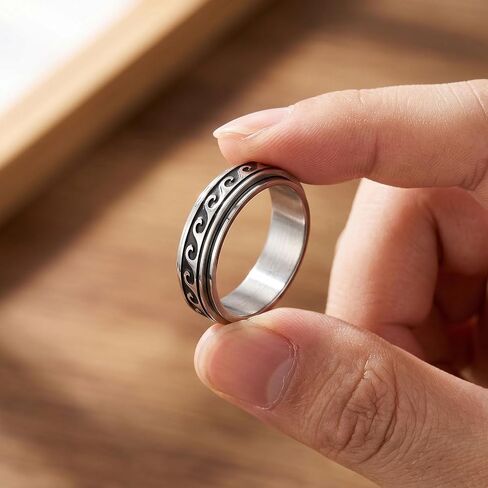 Wave Spinner Ring For Women, Summer Ocean Nautical Pattern Anti-Anxiety Fidget Two Tone Stainless Steel Jewelry Gift in Saudi Arabia