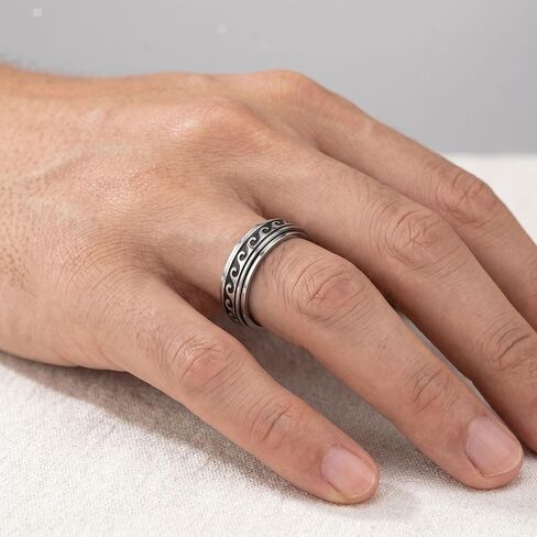 Wave Spinner Ring For Women, Summer Ocean Nautical Pattern Anti-Anxiety Fidget Two Tone Stainless Steel Jewelry Gift in Saudi Arabia