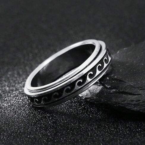 Wave Spinner Ring For Women, Summer Ocean Nautical Pattern Anti-Anxiety Fidget Two Tone Stainless Steel Jewelry Gift in Saudi Arabia