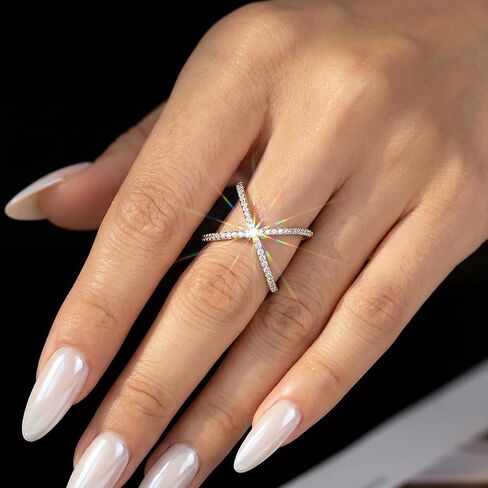 1 Pc Moissanite 925 Silver Rings Silver Classic X-Shaped Ring with 0.006ct For Women Date Graduation Party Birthday Gift Dailywear in Kuwait