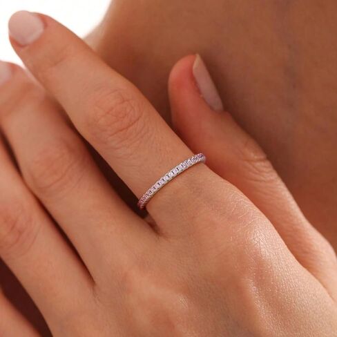 925 Silver Simple Row CZ Diamond Ring Wearable by Both Men and Women Suitable for Daily Date Wear Gifts for Mothers Early Fashion Trends in Kuwait