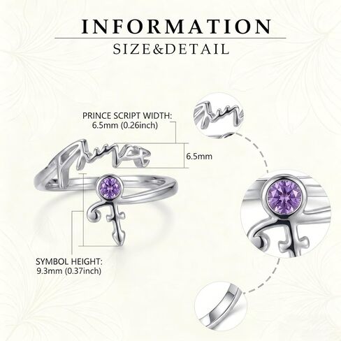 Prince Symbol Ring 18K White Gold Plated Adjustable Prince Symbol Open Ring Vintage Purple Rain Inspired Jewelry Gifts for Women in Saudi Arabia