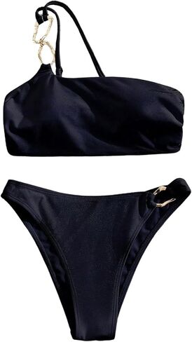 SHENHE Women's 2 Piece Swimsuits One Shoulder Metal Ring Bikini Set Bathing Suits in Kuwait