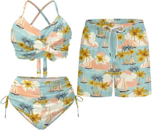 TOADDITDO Matching Swimsuits for Couples Women 2 Piece Bikini Sets Mens Swim Trunks Swimsuit Trendy Aloha Outfits in Saudi Arabia