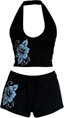 2 Piece Flower Y2k Tankini Women Summer Vintage Set Sexy Beach Swimsuit 2000s Bikini Vacation Going Out Outfits in Saudi Arabia