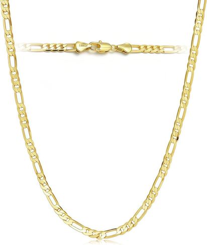 4.2mm Figaro Necklaces for Women & Men Dainty 14K Gold Non-tarnish Women Jewelry Unisex Gifts Classic Figaro 3+1 Link Chain Necklace for Men Lasting Quality Performance in Saudi Arabia