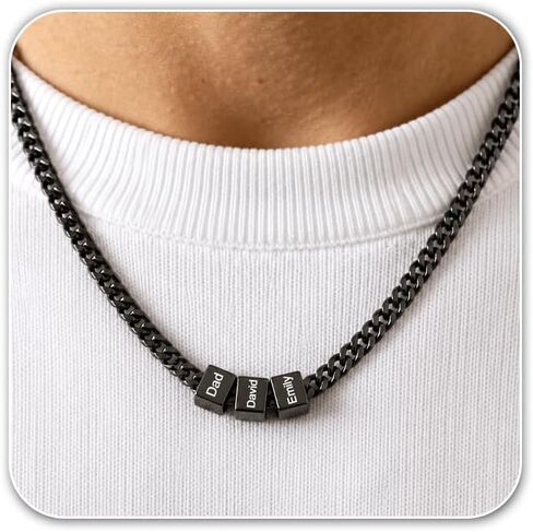 Fathers Day Custom Necklace for Men with Family Names,Personalized 18K Gold Plated 6.5MM Cuban Link Chain Dad Jewelry Gifts for Husband Grandpa in Saudi Arabia