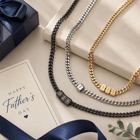 Fathers Day Custom Necklace for Men with Family Names,Personalized 18K Gold Plated 6.5MM Cuban Link Chain Dad Jewelry Gifts for Husband Grandpa in Saudi Arabia
