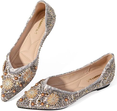 Women's Flats Shoes Rhinestone Pointed Toe Flats Comfort Low Wedge Dressy Flats Silver Bowknot Flats Light Weight Casual Ballet Shoes in Saudi Arabia