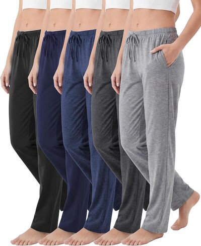 Andrew Scott Women's Cotton Blend Pajama Lounge Pants | Soft Knit Sleepwear with Pockets & Drawstring | Multi-Pack in Kuwait