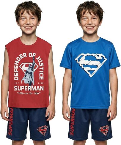 Bioworld Superman Defender Of Justice Boy's 3-Pack Tee Muscle Shirt & Shorts Combo Set in Kuwait