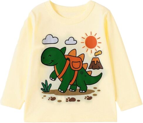 3 Pack Long Sleeve T-Shirts, Cute Dinosaur Adventure Print Casual Crew Neck Graphic Tees for Little Boys 2-7Y in Kuwait