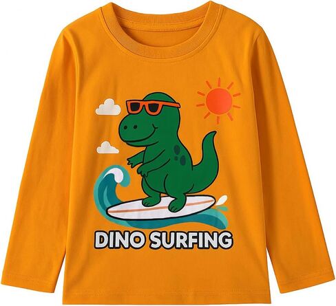 3 Pack Long Sleeve T-Shirts, Cute Dinosaur Adventure Print Casual Crew Neck Graphic Tees for Little Boys 2-7Y in Kuwait