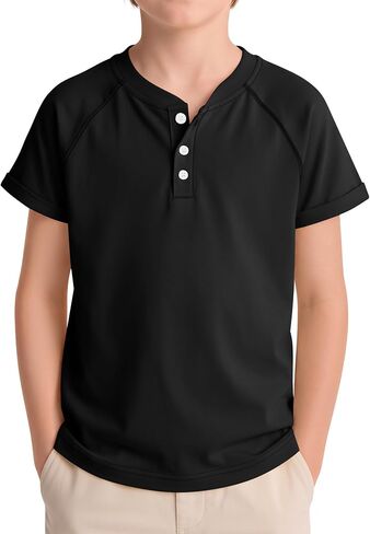 Boys Henley Shirts Short Sleeve T-Shirts for Kids Casual Button Summer Tee with Raglan Sleeve Rolled Cuff 5-14 Years in Saudi Arabia