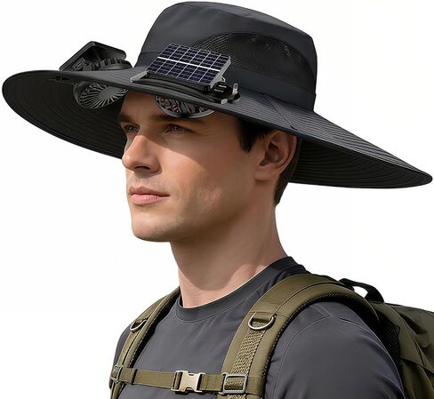Solar Powered Fan Hat with 2 Removable Fans, Wide Brim Sun Hat, UPF 50+ Bucket Fishing&Beach Hat, USB Solar in Saudi Arabia