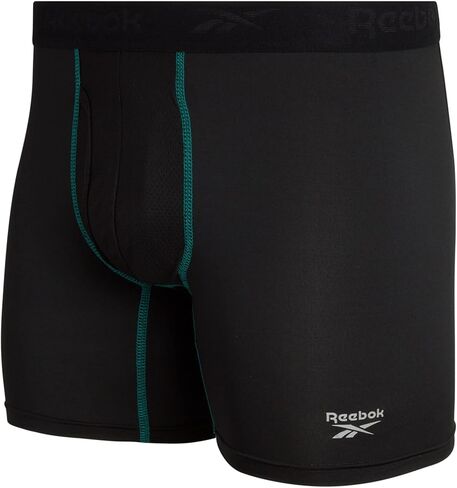 Reebok Men's Boxer Briefs - 4 Pack Soft Performance Boxers for Men with Fly Pouch - Quick Dry Active Mens Underwear Pack S-XL, Size X-Large, Black Contrast in Kuwait
