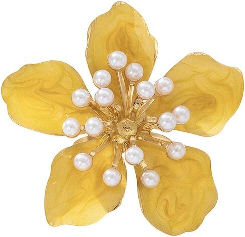 NewZenro Delicate Enamel Flower Pearl Large Adjustable Statement Ring for Women Gold-Tone Plated Dainty Exaggerated Floral Finger Band Open Rings Comfort Fit Wedding Holiday Party Fashion Jewelry in Kuwait