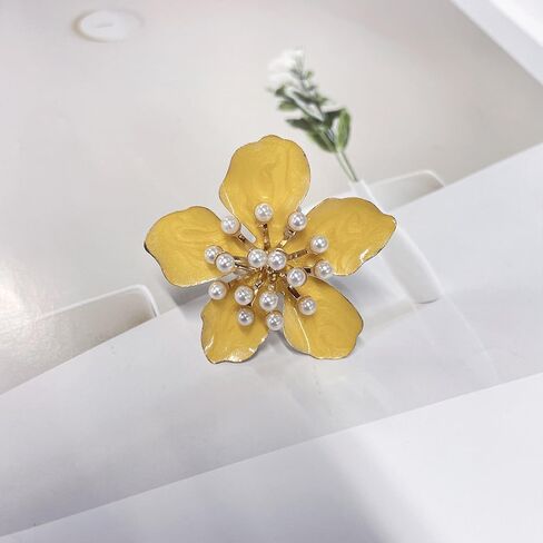 NewZenro Delicate Enamel Flower Pearl Large Adjustable Statement Ring for Women Gold-Tone Plated Dainty Exaggerated Floral Finger Band Open Rings Comfort Fit Wedding Holiday Party Fashion Jewelry in Kuwait