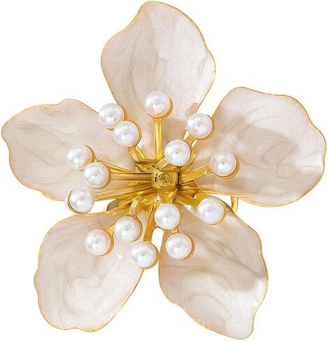 NewZenro Delicate Enamel Flower Pearl Large Adjustable Statement Ring for Women Gold-Tone Plated Dainty Exaggerated Floral Finger Band Open Rings Comfort Fit Wedding Holiday Party Fashion Jewelry in Kuwait