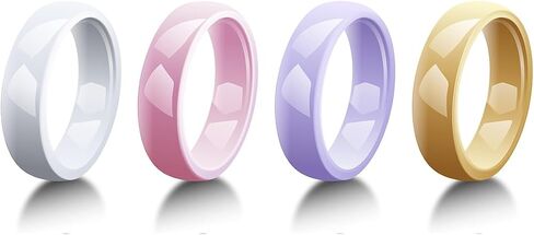 4 Pcs 6mm Ceramic Wedding Bands for Women, Pink Yellow White Purple Plain Minimalist Colorful Rings, Comfort Fit Scratch Resistant Non-Metal Jewelry, Gift for Her, Size 5-12 in Saudi Arabia