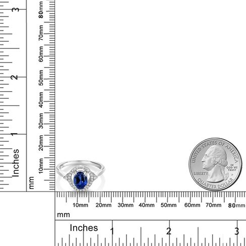 Gem Stone King 1.34 Cttw Blue Created Sapphire Ring For Women | 925 Sterling Silver | Oval 7X5MM | Wedding Engagement Anniversary Promise Ring For Women in Kuwait
