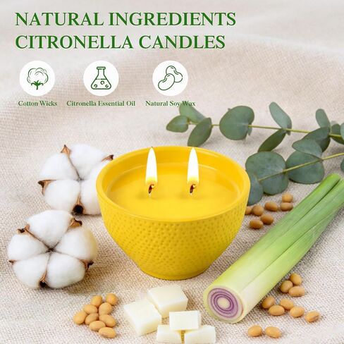 Citronella Candles Outdoor, Natural Soy Wax Candles for Patio, 3 Packs 90 Hours Long Burning Citronella Scented Candle Set for Home, Garden, Yard, Outdoor, Camping, Party, Indoor, 4.23oz Each, 2-Wick in Saudi Arabia