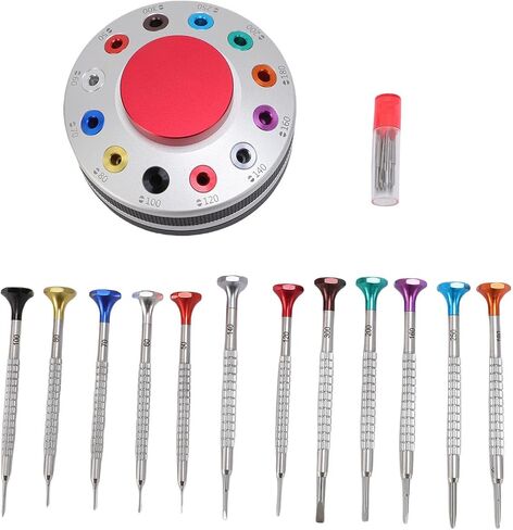 12PCS Watchmakers Screw Driver Set with on Rotating Stand & Stainless Steel Flat PH Head, Accurate Suitable for Watch Repair Eyewear Jewelry in Saudi Arabia