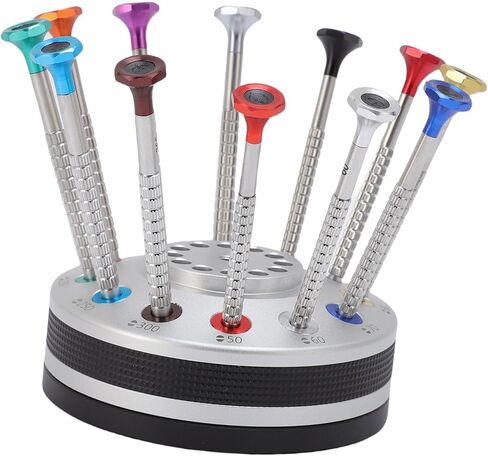 12PCS Watchmakers Screw Driver Set with on Rotating Stand & Stainless Steel Flat PH Head, Accurate Suitable for Watch Repair Eyewear Jewelry in Saudi Arabia