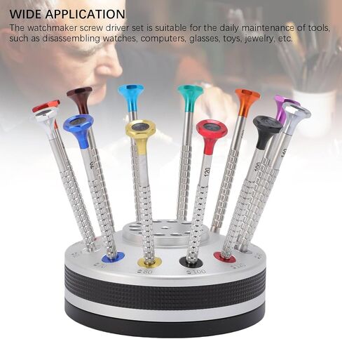 12PCS Watchmakers Screw Driver Set with on Rotating Stand & Stainless Steel Flat PH Head, Accurate Suitable for Watch Repair Eyewear Jewelry in Saudi Arabia