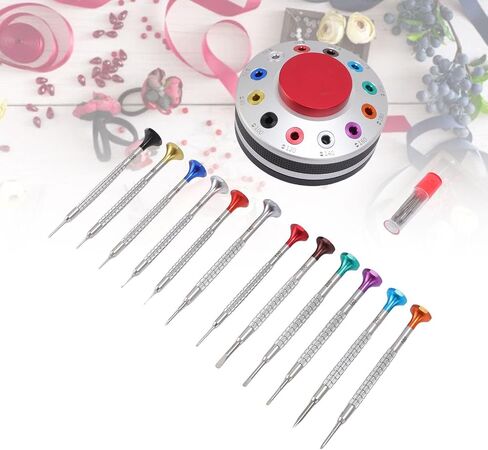 12PCS Watchmakers Screw Driver Set with on Rotating Stand & Stainless Steel Flat PH Head, Accurate Suitable for Watch Repair Eyewear Jewelry in Saudi Arabia
