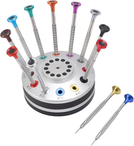12PCS Watchmakers Screw Driver Set with on Rotating Stand & Stainless Steel Flat PH Head, Accurate Suitable for Watch Repair Eyewear Jewelry in Saudi Arabia