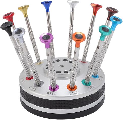 12PCS Watchmakers Screw Driver Set with on Rotating Stand & Stainless Steel Flat PH Head, Accurate Suitable for Watch Repair Eyewear Jewelry in Saudi Arabia