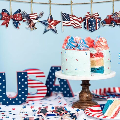 4th of July Hanging Ornaments, 24Pcs Patriotic Tree Decorations, American Flag Stars Dog Cat Balloon Ornaments for Independence Day Memorial Day Party Decor (Red White Blue, One Size) in Saudi Arabia