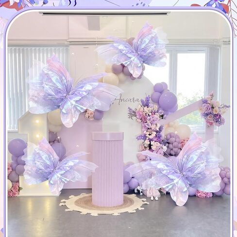 Yinder 4 Pcs 32 in 24 in Extra Lagre Holographic Purple Butterfly Decorations Mariposas Grandes para Decoracion Giant 3D Butterfly Party Decor for Baby Shower Wedding Photography Birthday Decor in Kuwait