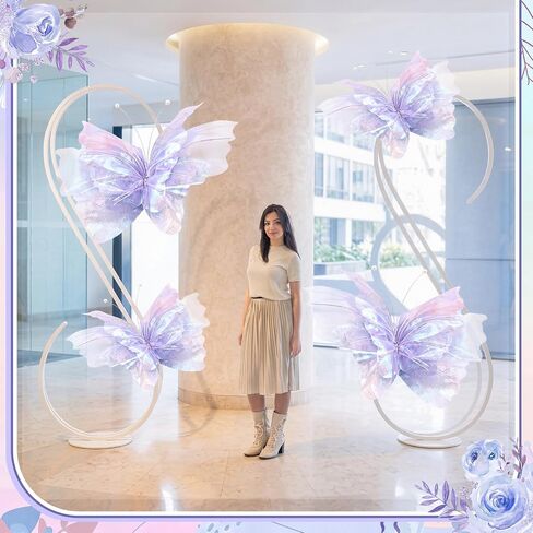 Yinder 4 Pcs 32 in 24 in Extra Lagre Holographic Purple Butterfly Decorations Mariposas Grandes para Decoracion Giant 3D Butterfly Party Decor for Baby Shower Wedding Photography Birthday Decor in Kuwait