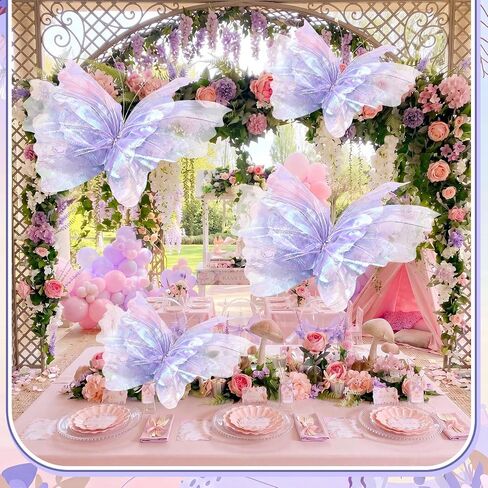 Yinder 4 Pcs 32 in 24 in Extra Lagre Holographic Purple Butterfly Decorations Mariposas Grandes para Decoracion Giant 3D Butterfly Party Decor for Baby Shower Wedding Photography Birthday Decor in Kuwait