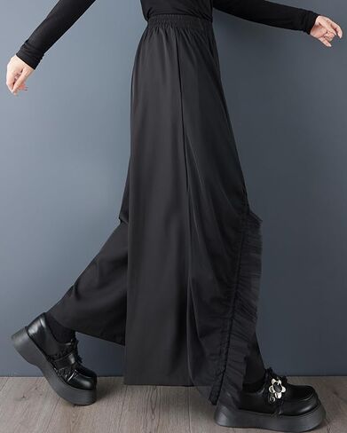 ellazhu Women's Skirt Pants Loose Wide Leg Patchwork Mesh Design GZ776 A in Kuwait