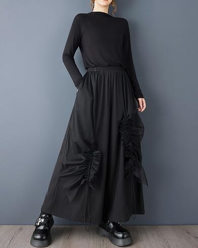 ellazhu Women's Skirt Pants Loose Wide Leg Patchwork Mesh Design GZ776 A in Kuwait