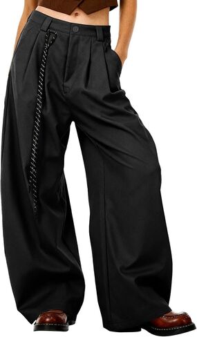 Bakyarder Women’s Mid Rise Barrel Leg Pants Baggy Casual Trousers Pleated Loose Fit Wide Leg Streetwear Pants in Saudi Arabia
