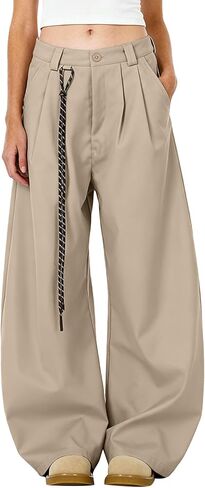 Bakyarder Women’s Mid Rise Barrel Leg Pants Baggy Casual Trousers Pleated Loose Fit Wide Leg Streetwear Pants in Saudi Arabia